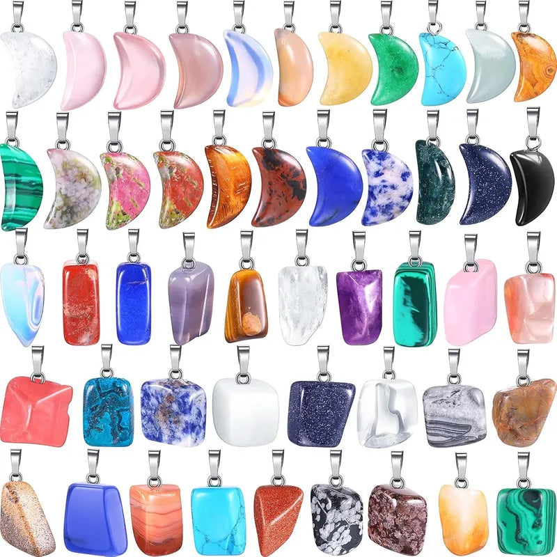 30 Pcs Crystal Gemstone Pendant Set Irregular Moon Shape Jewelry Charms
