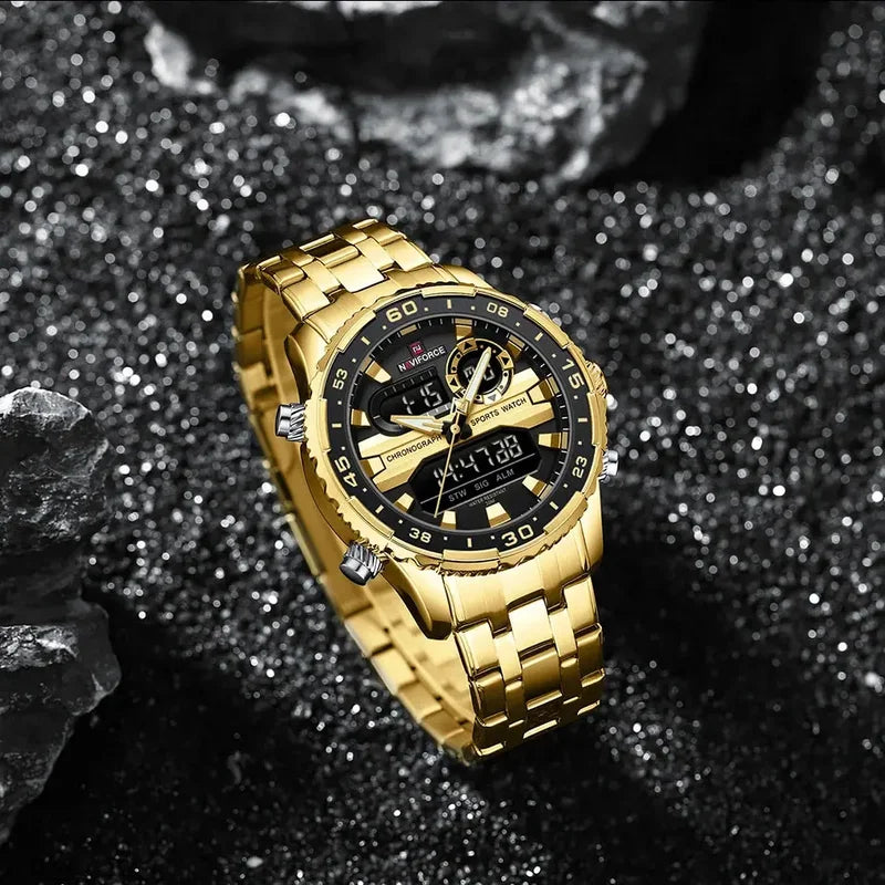 Men's Fashion Sport Waterproof Quartz Wrist Watch with Stainless Steel Strap