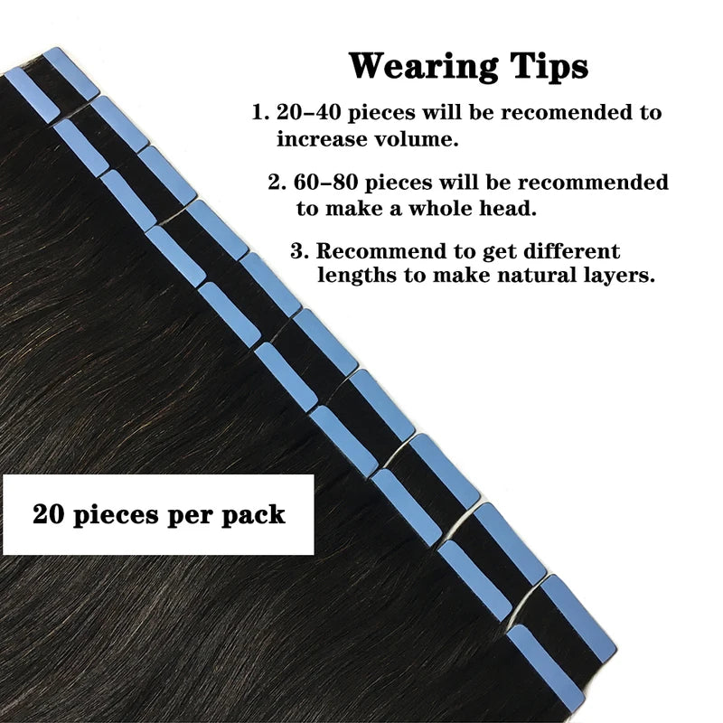 Hair Extensions Tape In 100% Remy Human Hair Brazilian Straight Skin Weft