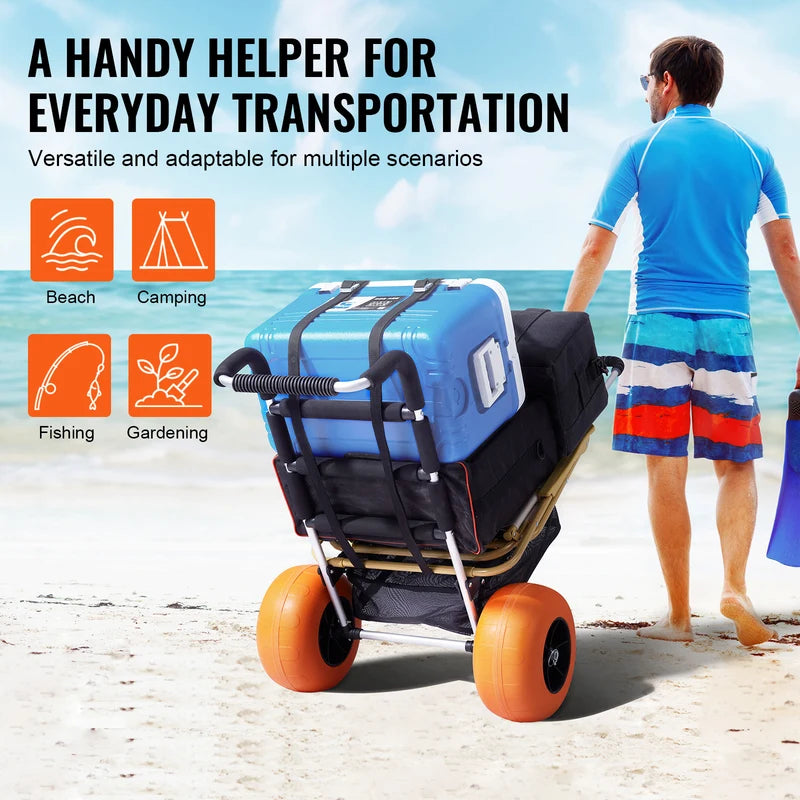 Heavy-Duty Beach Dolly Cart with Big Wheels and Adjustable Height for Sand Terrain