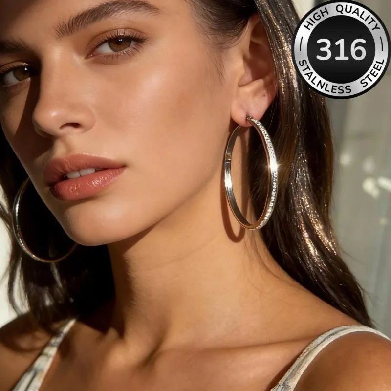 Large Crystal Hoop Earrings for Women - Hypoallergenic 316L Stainless Steel Gold & Silver