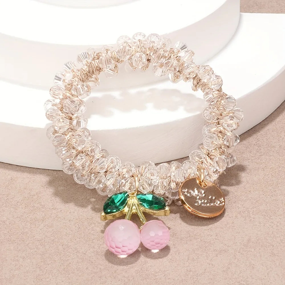 Colorful Crystal Cherry Hair Rope & Headband Set - Elastic Hair Accessories for Women