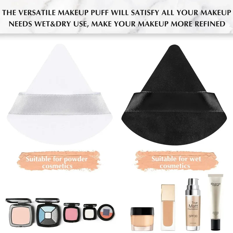 Triangle Velvet Powder Puff Makeup Sponge Set - Washable Mini Face Applicators
