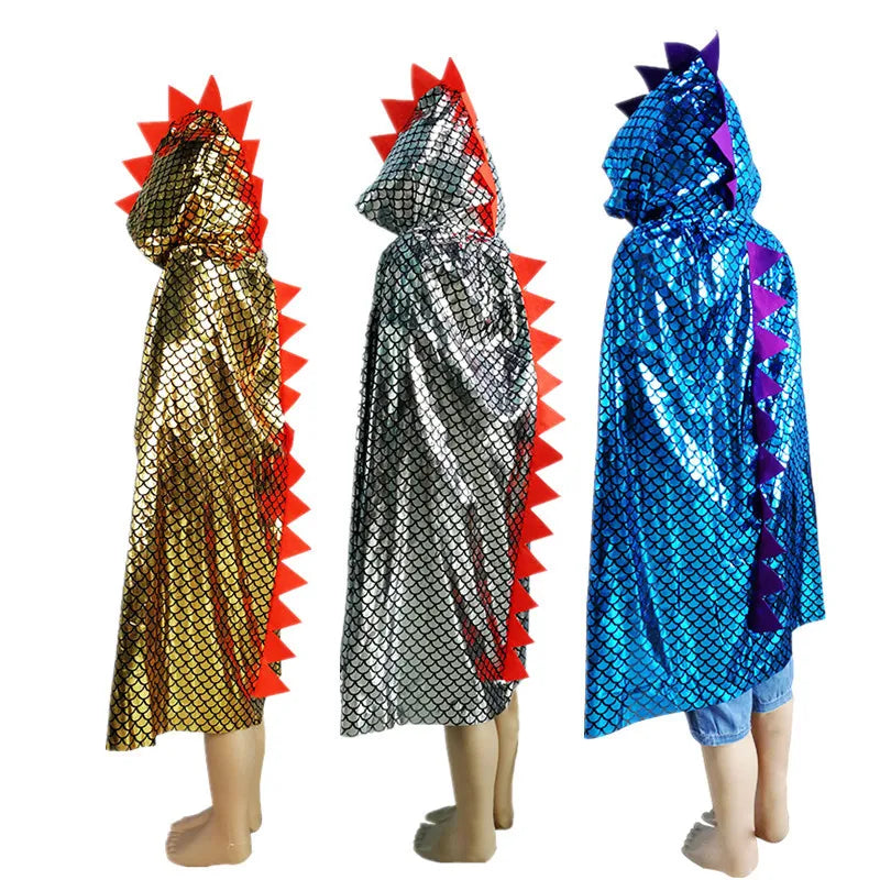 Kids Dinosaur Cape Costume Hooded Cloak for Halloween Party and Cosplay