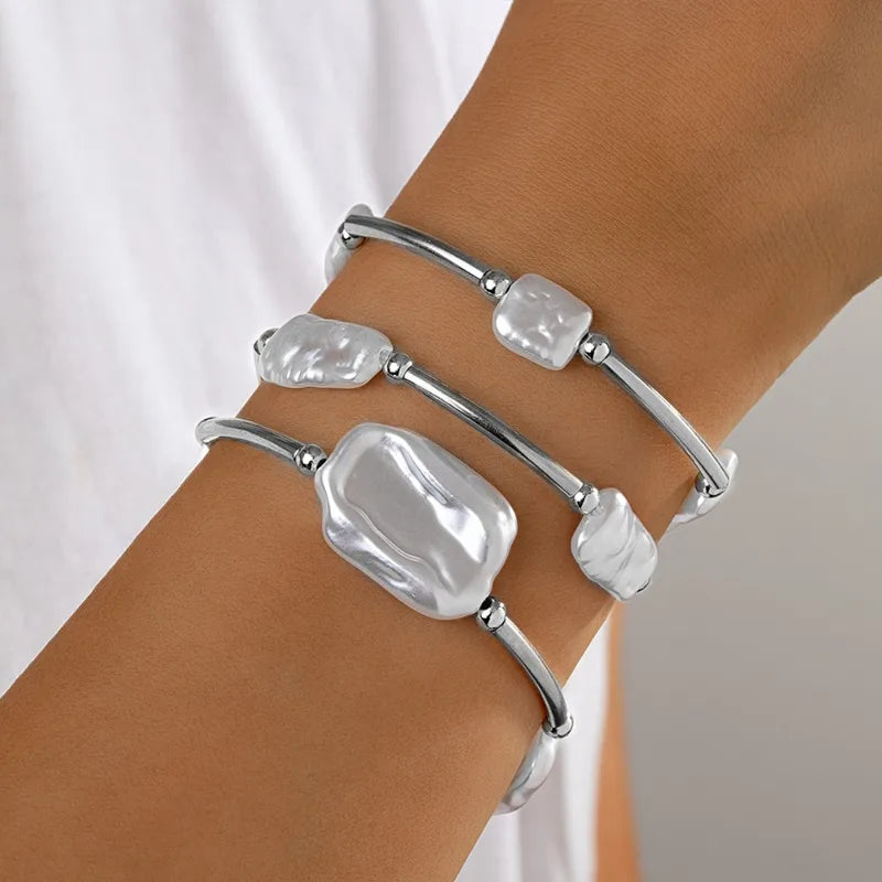 Luxury Irregular Pearl Elastic Bracelets Set for Women Jewelry Bangles