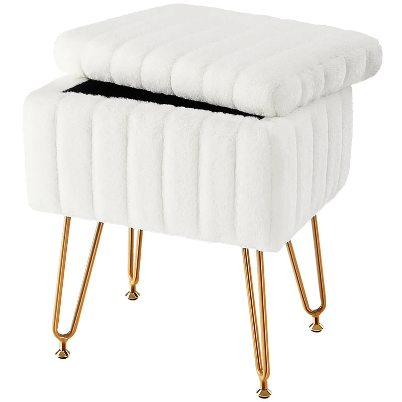 Faux Fur Storage Ottoman with Hidden Compartment, Adjustable Legs, Multi-Use Seat for Living Room