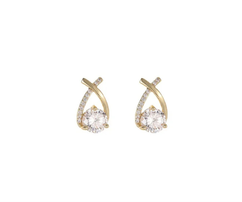 Cross Stud Earrings for Women Korean Style Crystal Jewelry Gift