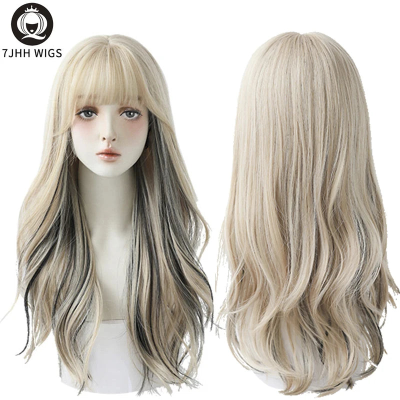 Long Wavy Curly Wigs for Women - Natural Highlights, Heat Resistant Synthetic Hair