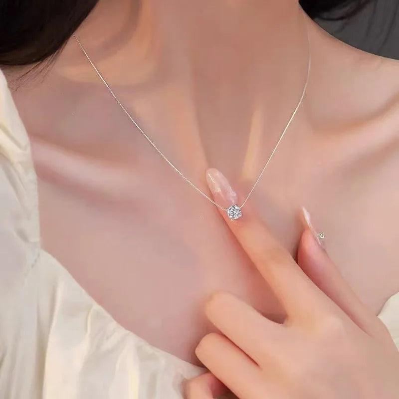 Sterling Silver Zircon Bead Choker Necklace for Women Light Luxury Jewelry