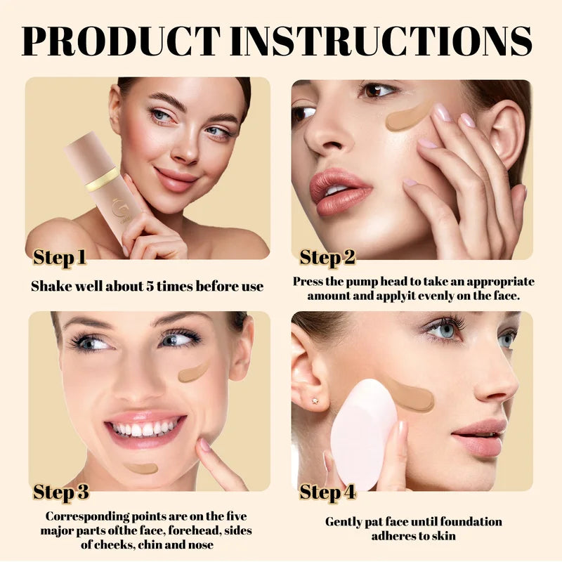 4-in-1 Liquid Foundation Concealer SPF 50 Hydrating Full Coverage Makeup Serum