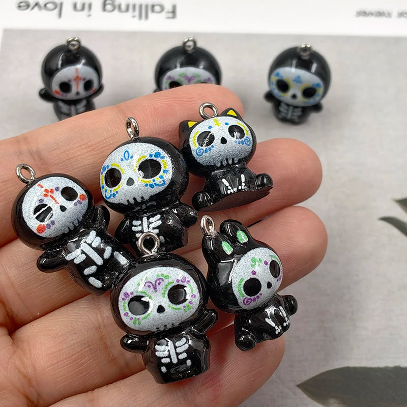 Day of the Dead Skeleton Animal Charms Jewelry Findings 10pcs Halloween Resin Pendants