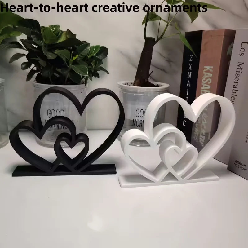 Heart-to-Heart Love Figurine - Black & White Desk & Shelf Decor, Valentine’s Gift