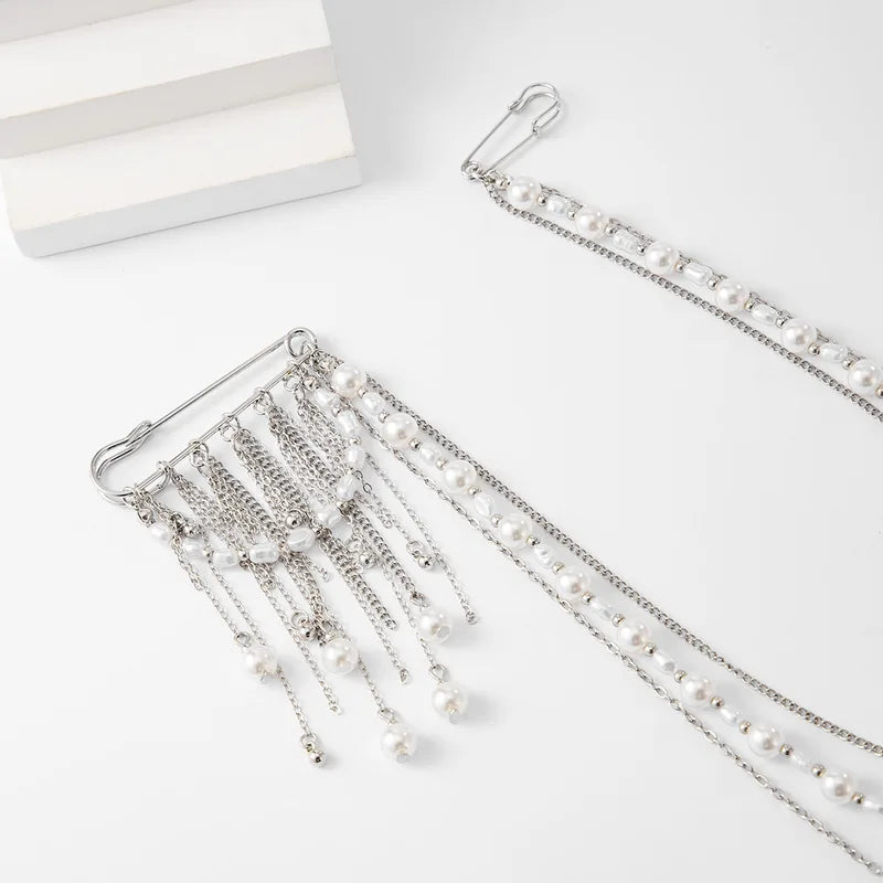 Personalized Pearl Brooch with Chain Tassel for Women Fashion Accessory
