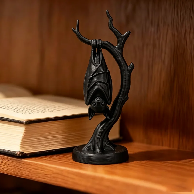 Gothic Bat Figurine 3D Printed Halloween Decor Spooky Desk Ornament Gift