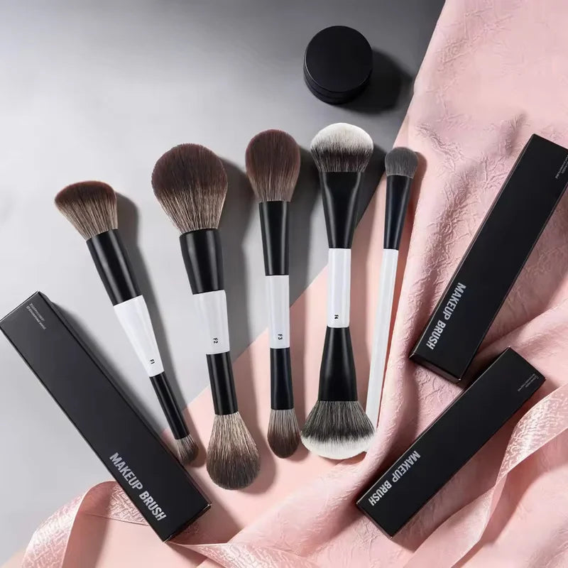 Dual Ended Makeup Brush Set with Box - Face Powder, Blush, Contour, Foundation Tools