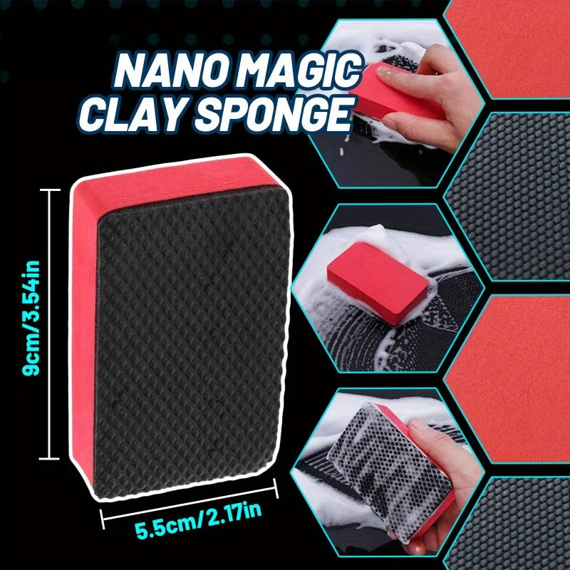 Nano Clay Car & Multi-Surface Cleaning Sponge Set - Scratch Safe & Anti-Slip EVA Grip