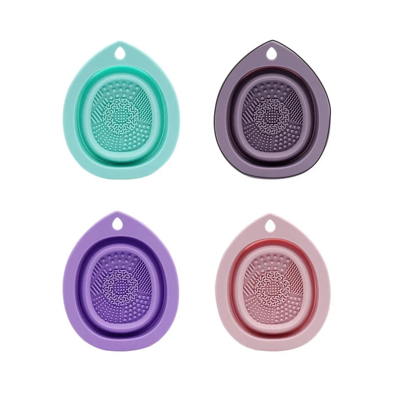 Foldable Silicone Makeup Brush Cleaner Bowl - Portable Brush & Sponge Wash Basin