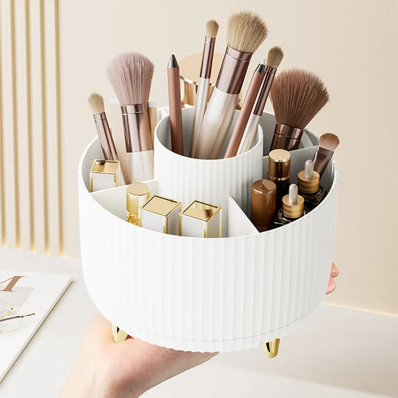 Rotating Makeup Brush Holder Organizer with 5 Compartments for Dresser Bathroom Office