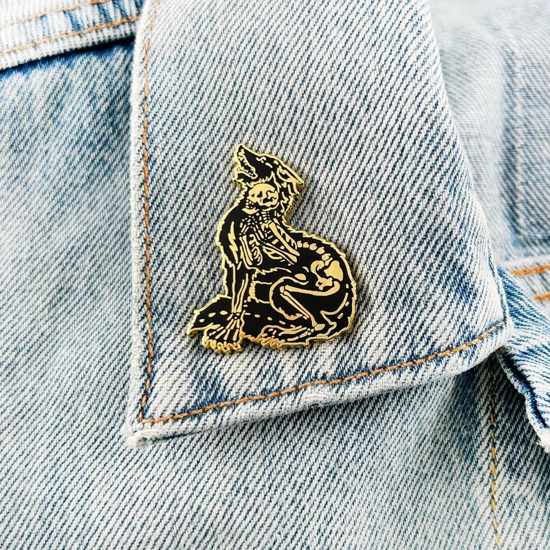 Wolf Man Skeleton Enamel Pin Gothic Halloween Brooch Dark Jewelry Gift