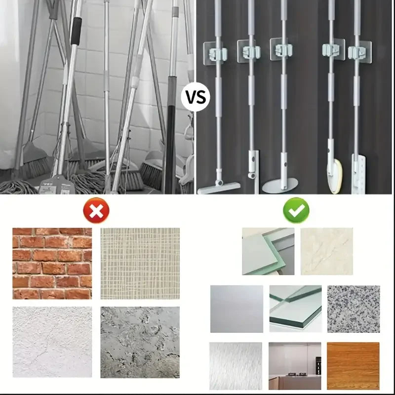 Self-Adhesive Wall Mount Mop and Broom Organizer 4 Pack