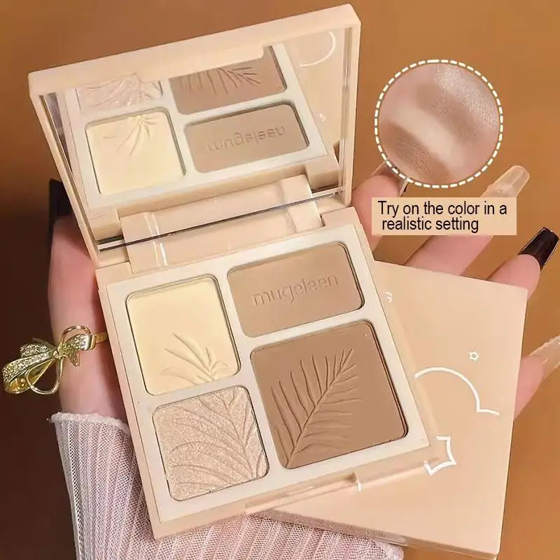 4 Colors Face Contour Palette with Highlight & Bronzer - Matte & Shimmer Finishes