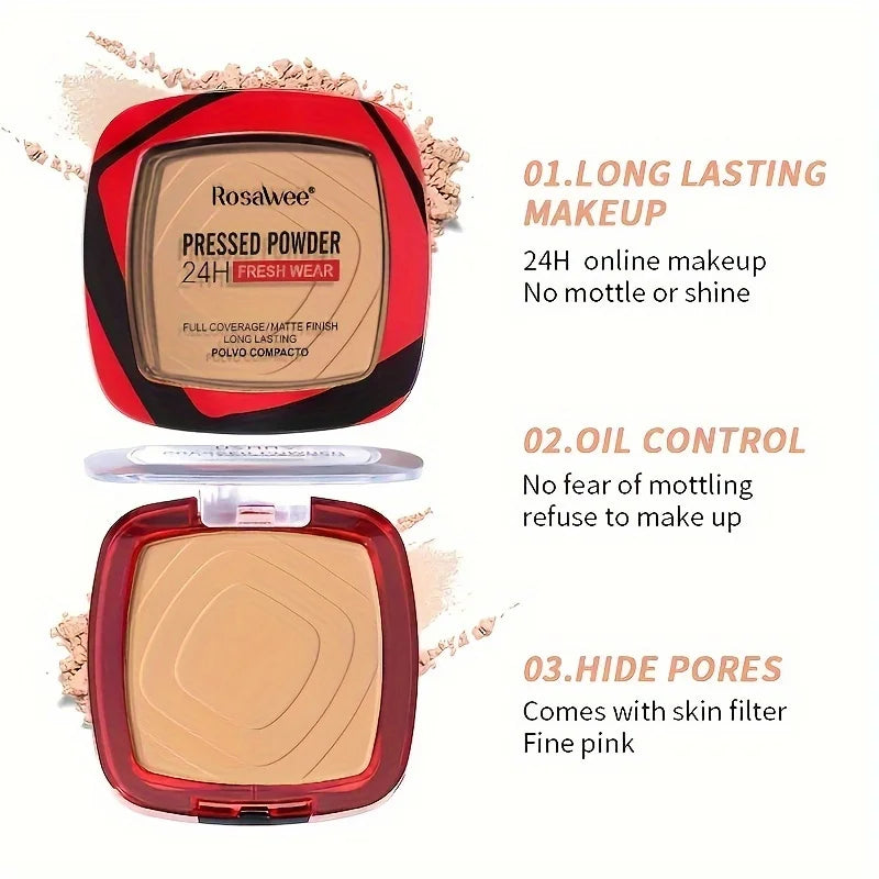 Matte Full Coverage Face Powder Foundation with Puff Applicator - 24H Oil Control & Natural Finish