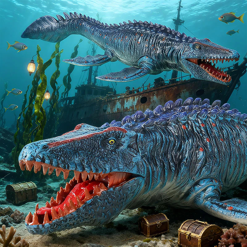 Prehistoric Sea Animal Action Figures Set - Mosasaurus, Liopleurodon, Kronosaurus - Solid PVC Collection for Kids