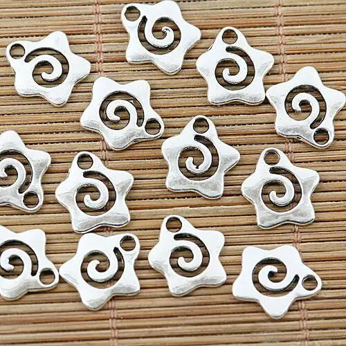 30pcs Star Swirl Charms 14x13mm Zinc Alloy Jewelry Pendants with Holes
