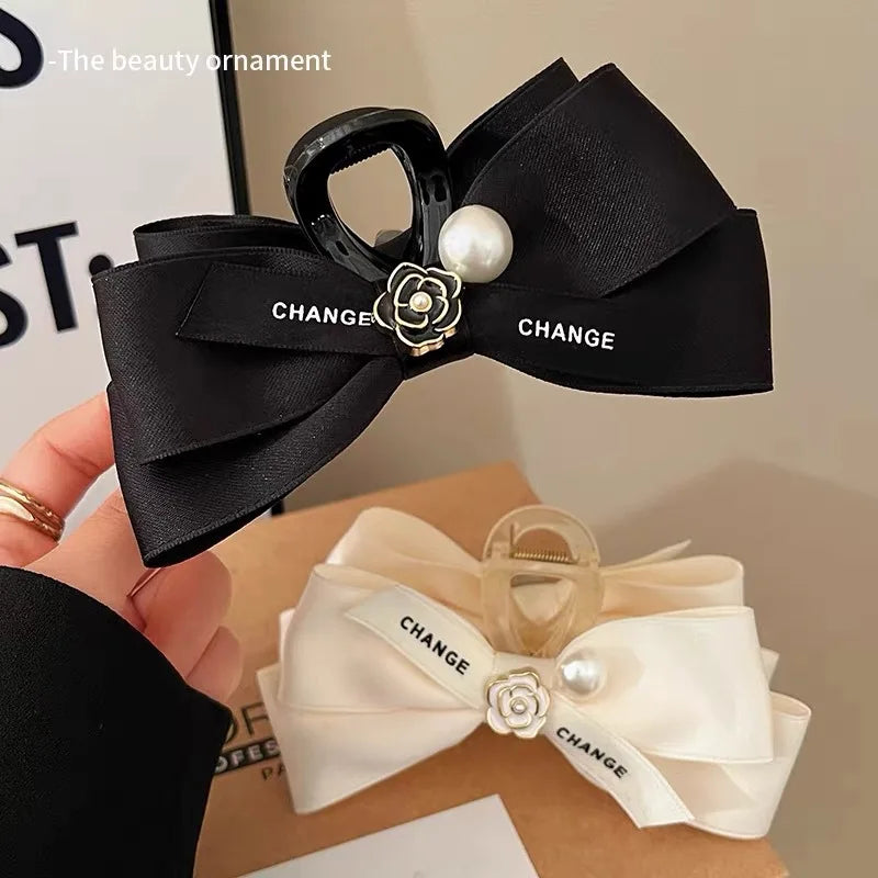 Pearl Camellia Bow Hair Clip for Women - Hair Fixing & Bun Styling