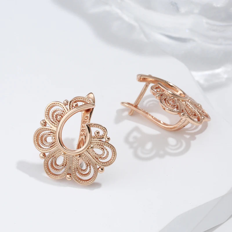 Rose Gold Drop Earrings for Women - Vintage Metal Flower Jewelry