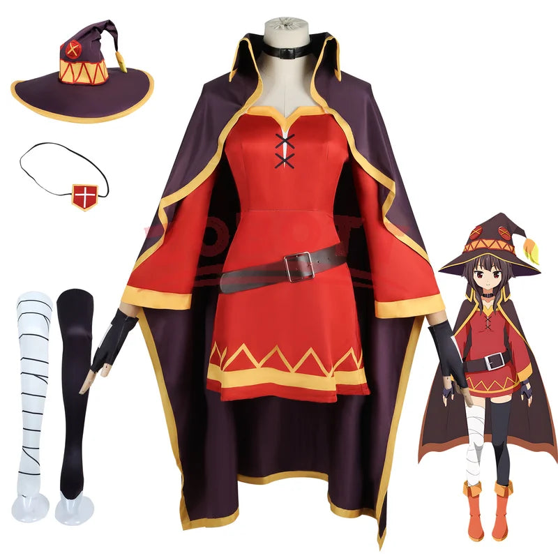 Anime Megumin Cosplay Costume Set - Sekai ni Shukufuku wo! Girls Costume with Cloak & Wig