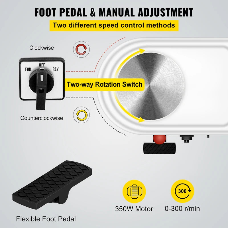 Electric Pottery Wheel Machine 28cm 350W with Foot Pedal for Ceramic Clay Forming