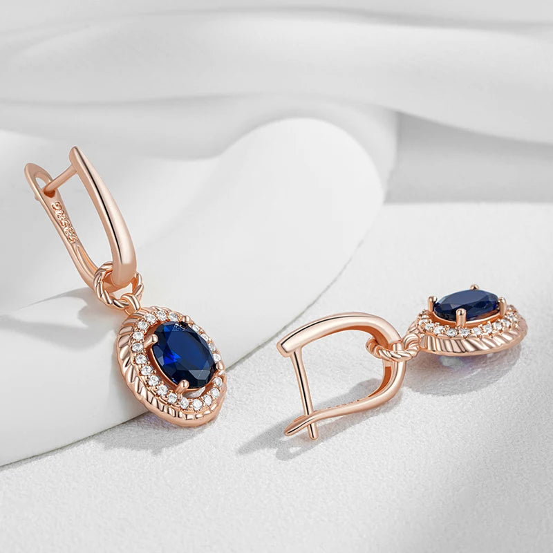 Blue Natural Zircon Dangle Earrings for Women Rose Gold Jewelry Party Wear