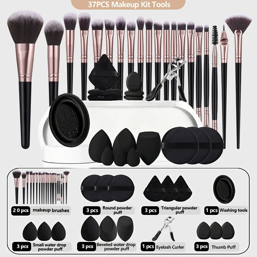 37/65 PCS Makeup Tool Kit with Brushes and Sponges - Full Cosmetic Set for Women