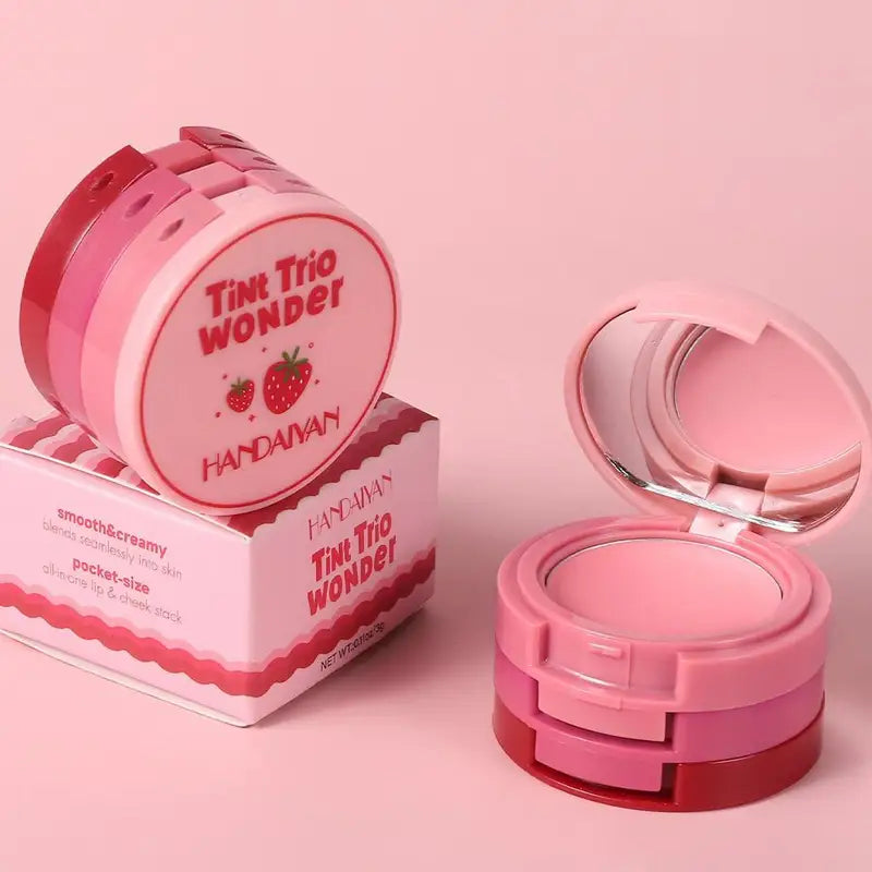 Multi-Use Makeup Palette with 3 Colors for Cheeks Lips & Eyes - Folding Matte Blush & Lip Tray