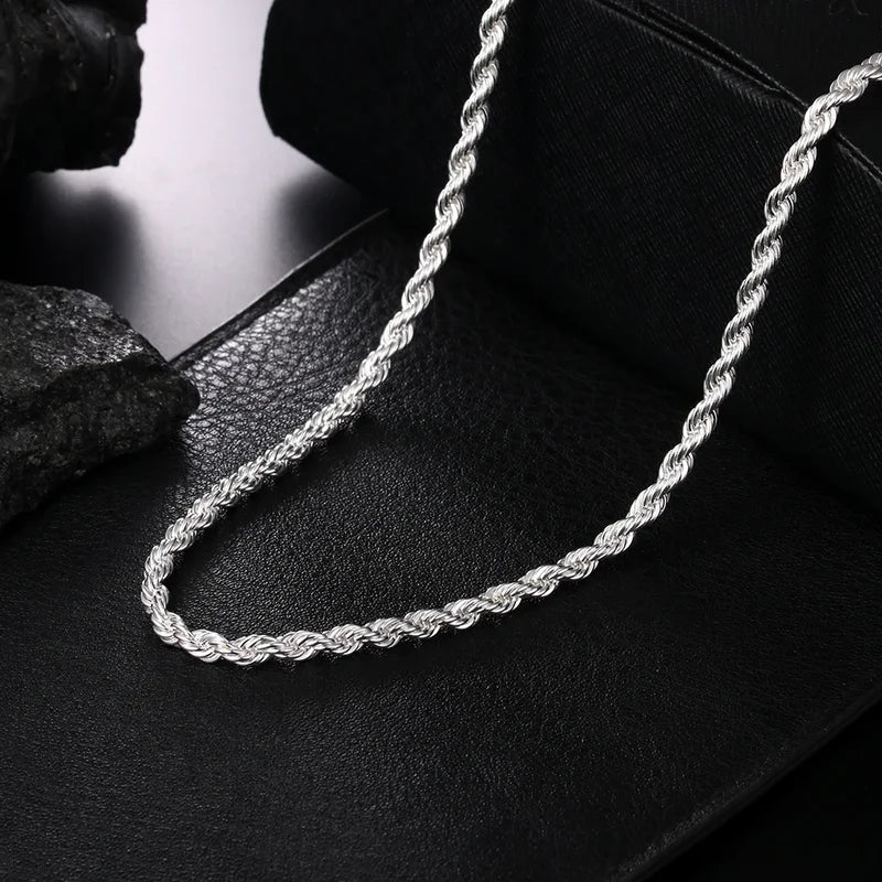 Wholesale 925 Sterling Silver Necklace Rope Chain 4MM Men Women Jewelry