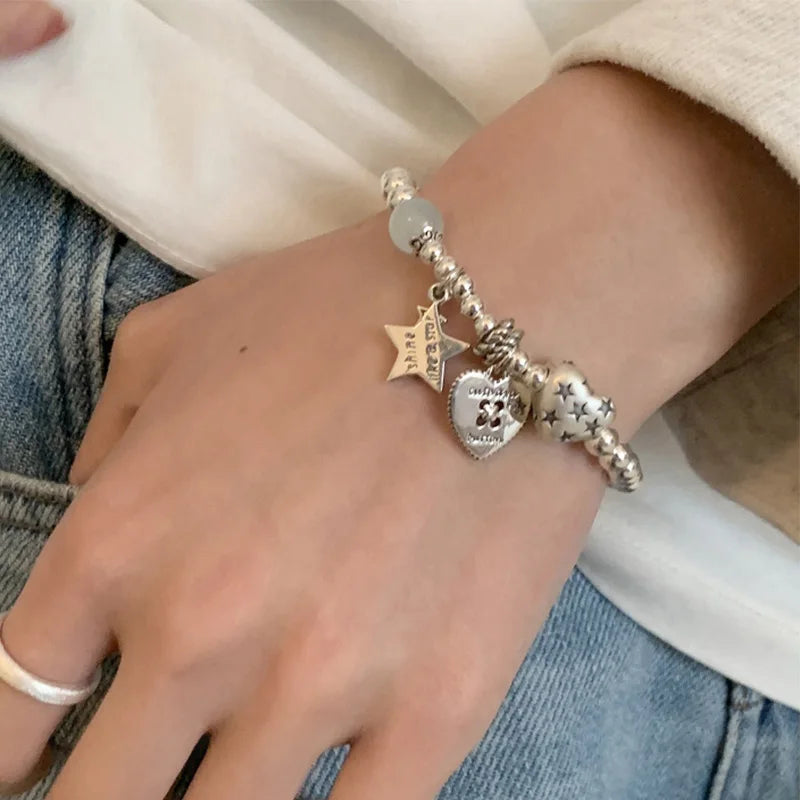Heart & Star Pendant Bracelets for Women Girls - Trendy Elegant Jewelry Gift