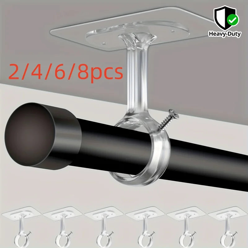 Heavy Duty Self-Adhesive Curtain Rod Brackets No Drill Wall Mount Hooks