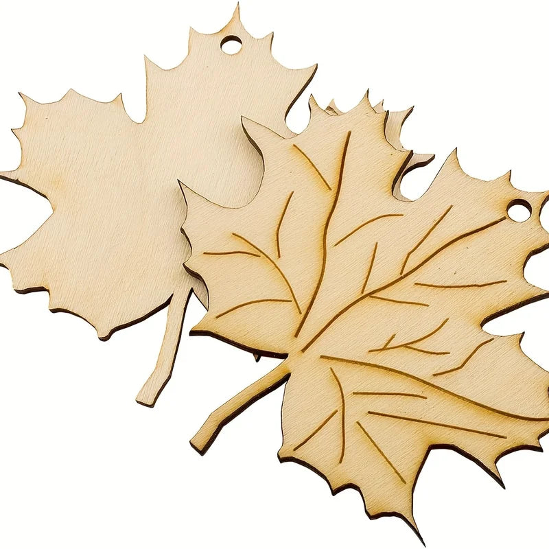 10pcs Wooden Maple Leaf Ornaments Fall Holiday Decorations Craft Supplies
