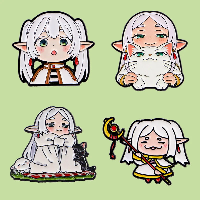 Cute White Haired Elf Enamel Pin Set - Cartoon Girls Brooches for Backpack or Clothing