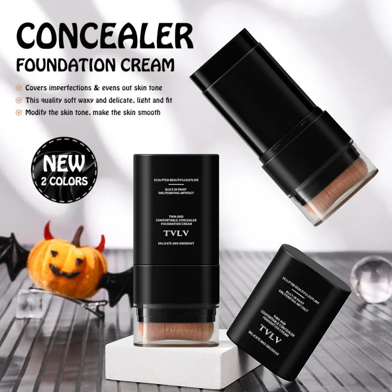Waterproof Foundation Stick with Brush for Face Makeup and Concealer - Brightening Moisturizing Base