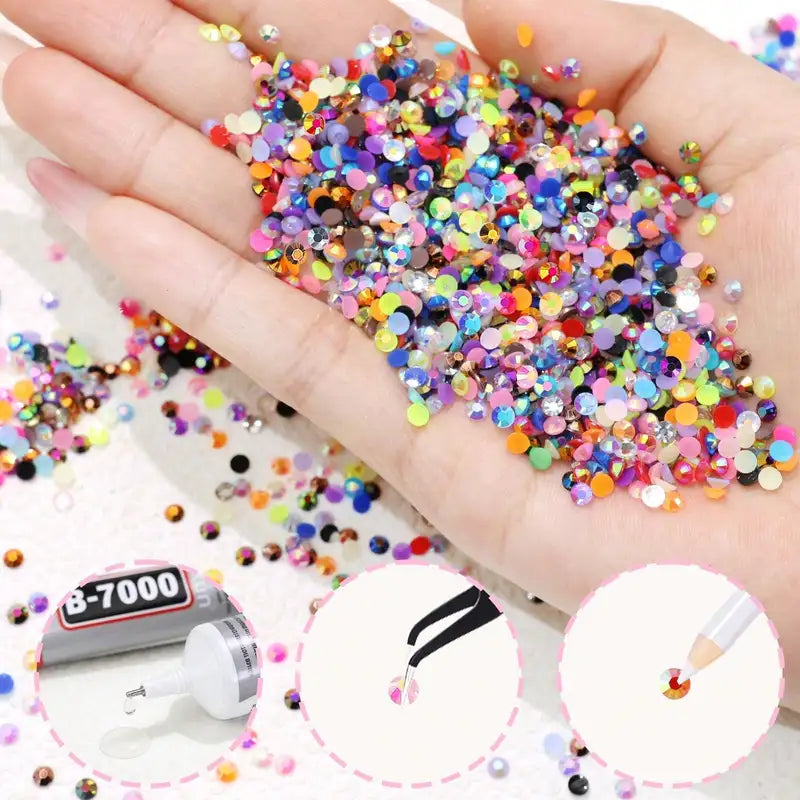 DIY Rhinestone Bedazzling Kit with 24 Colors, Glue & Tweezers for Crafting and Nail Art