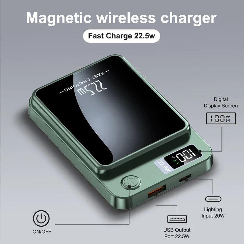 Wireless Magnetic Power Bank 10000mAh Fast Charging Portable Power Bank with LED Display