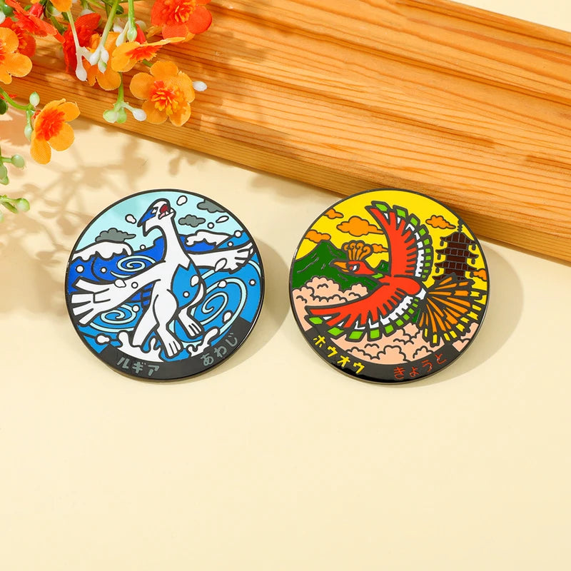 Anime Mythical Creatures Enamel Pin Set - Lugia & Ho-Oh Collectible Badge