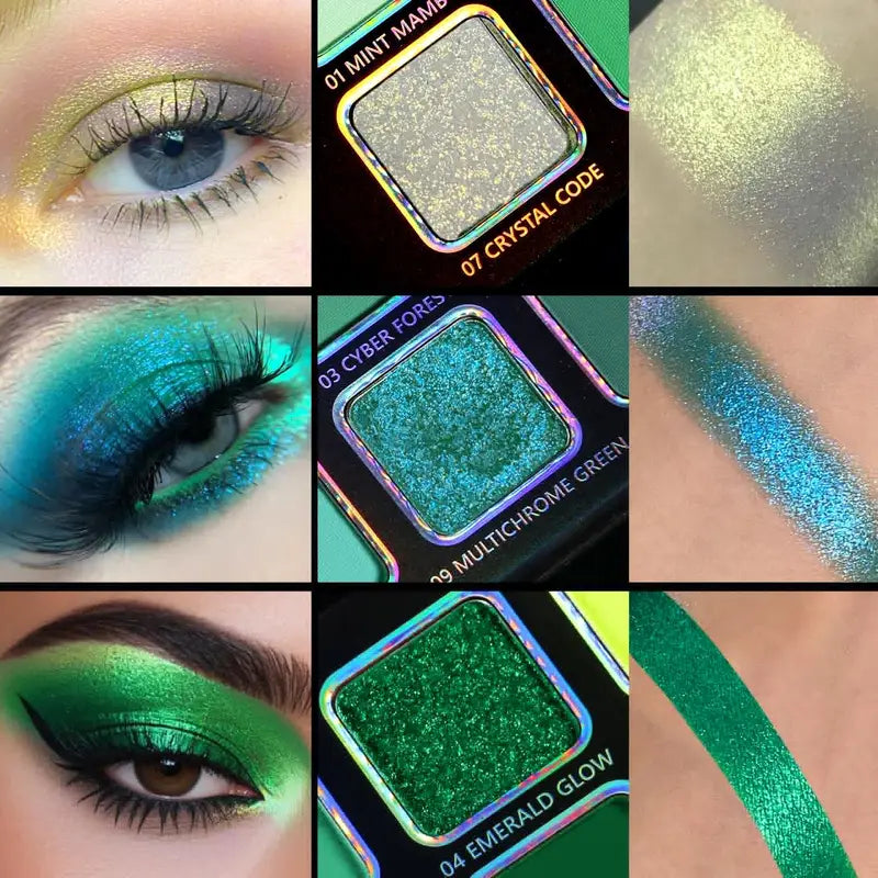 Vegan Multichrome Eyeshadow Palette - 12 Green & Shimmer Shades for Creative Looks