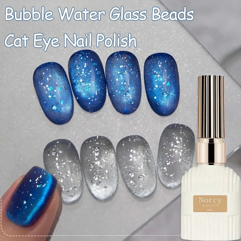 Sparkling Crystal Cat Eye Gel Nail Polish Bubble Water Effect 15ml - Summer Nail Art