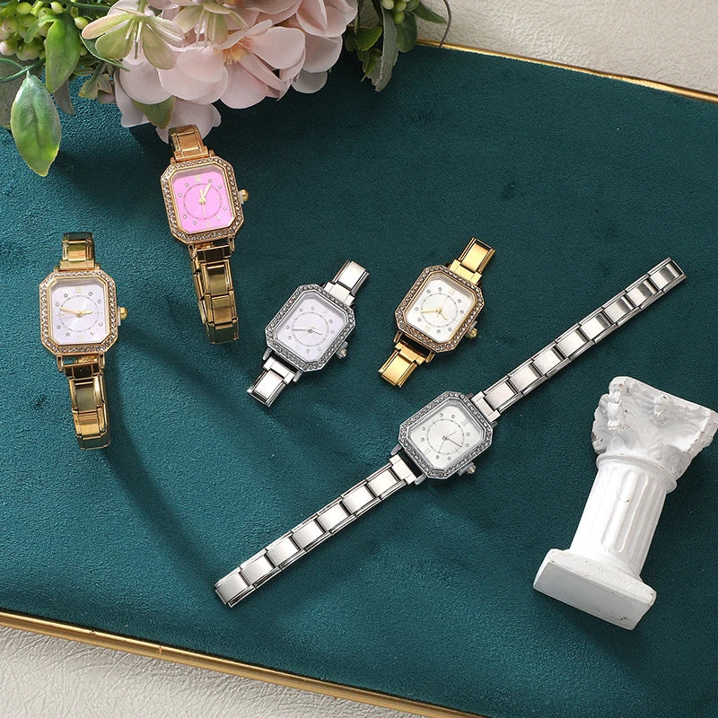 Y2K Fashion Women's Stainless Steel Square Shiny Watch DIY Bracelet for Party & Gift