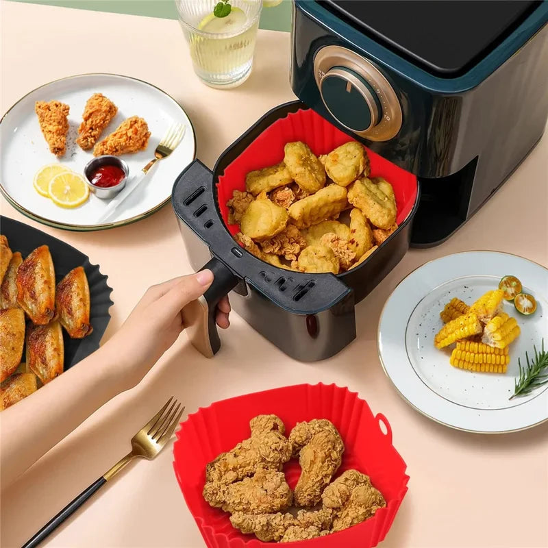 Reusable Silicone Air Fryer Pan Liner Set Non-Stick Baking Tray Accessories