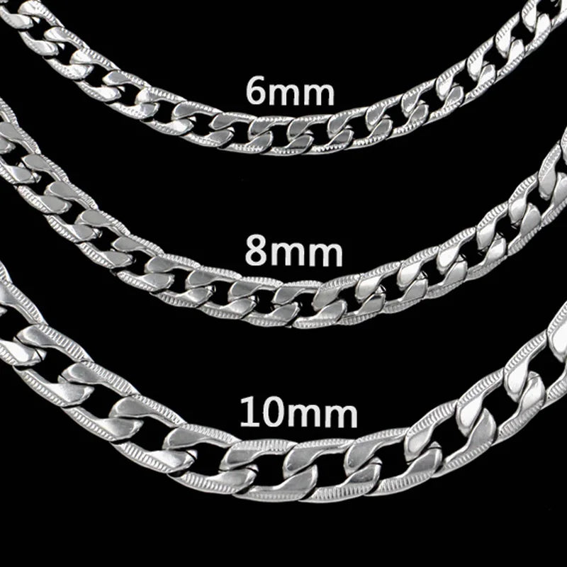 Fashion Cuban Chain Necklace for Men and Women Silver Stainless Steel Hip-Hop Jewelry