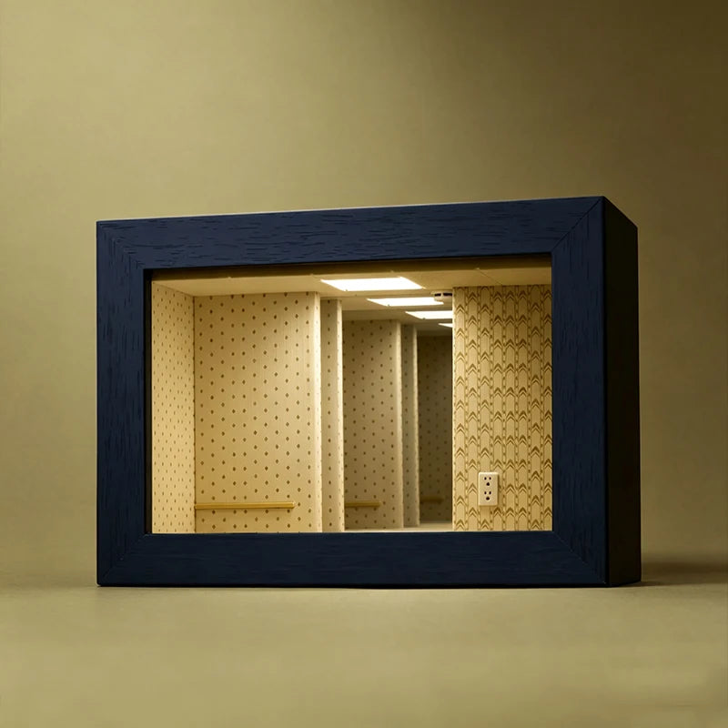 Abyss Mirror Photo Frame with LED Light Wooden Display Box Mini Figures Home Decor